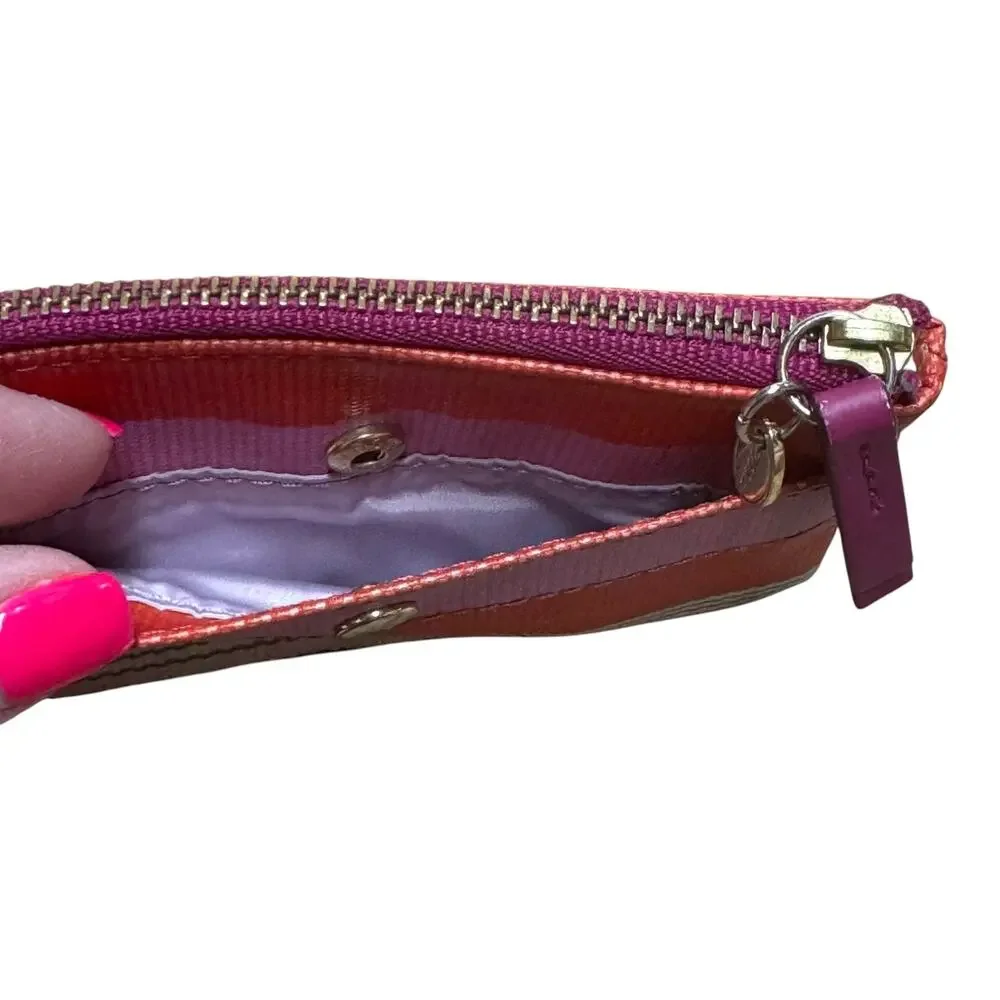 Fossil Coated Canvas Zip Wallet Coin Purse Clutch Pink Purple Cream Gray Stripe